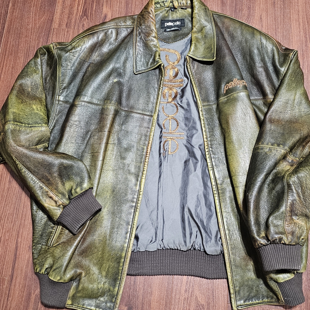 Pelle Pelle Men's Green Leather Bomber Jacket